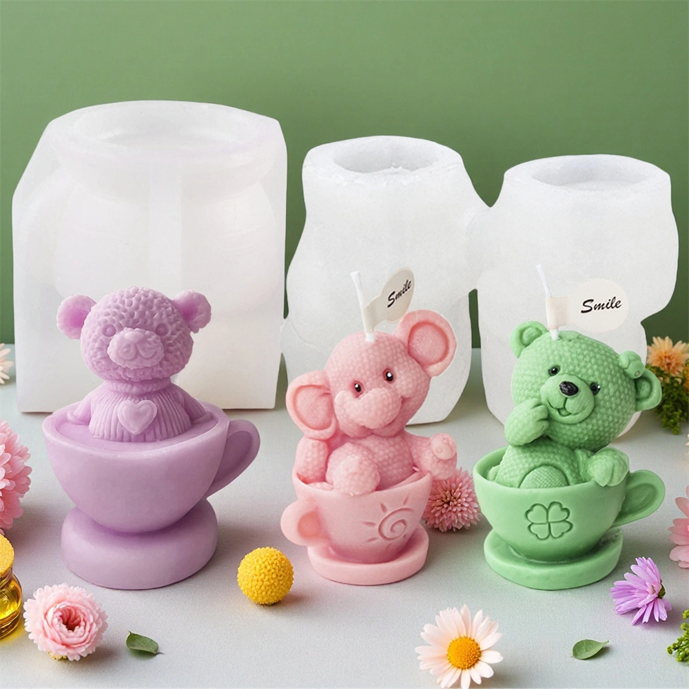 Soap Making Jar - Teddy Bear in Cup Silicone Mold